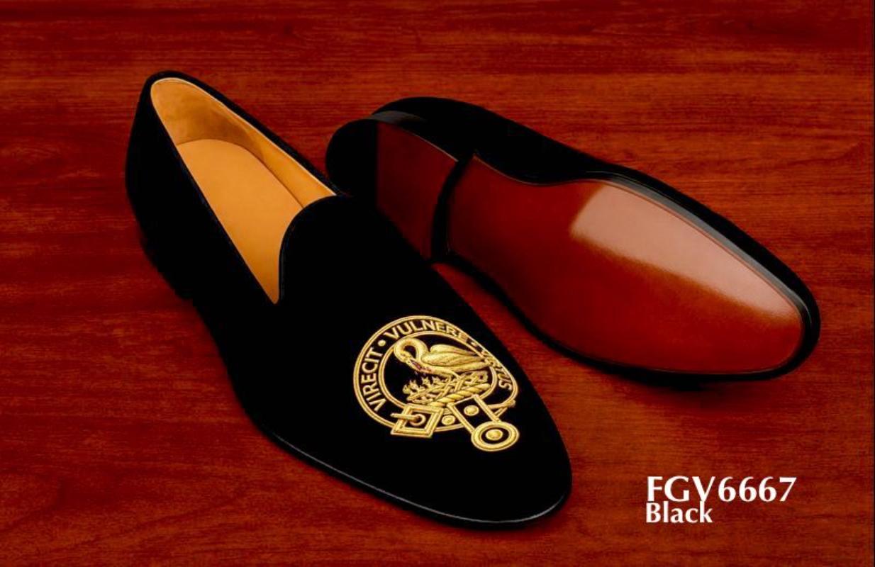 Black velvet with Gold monogrammed velvet slippers