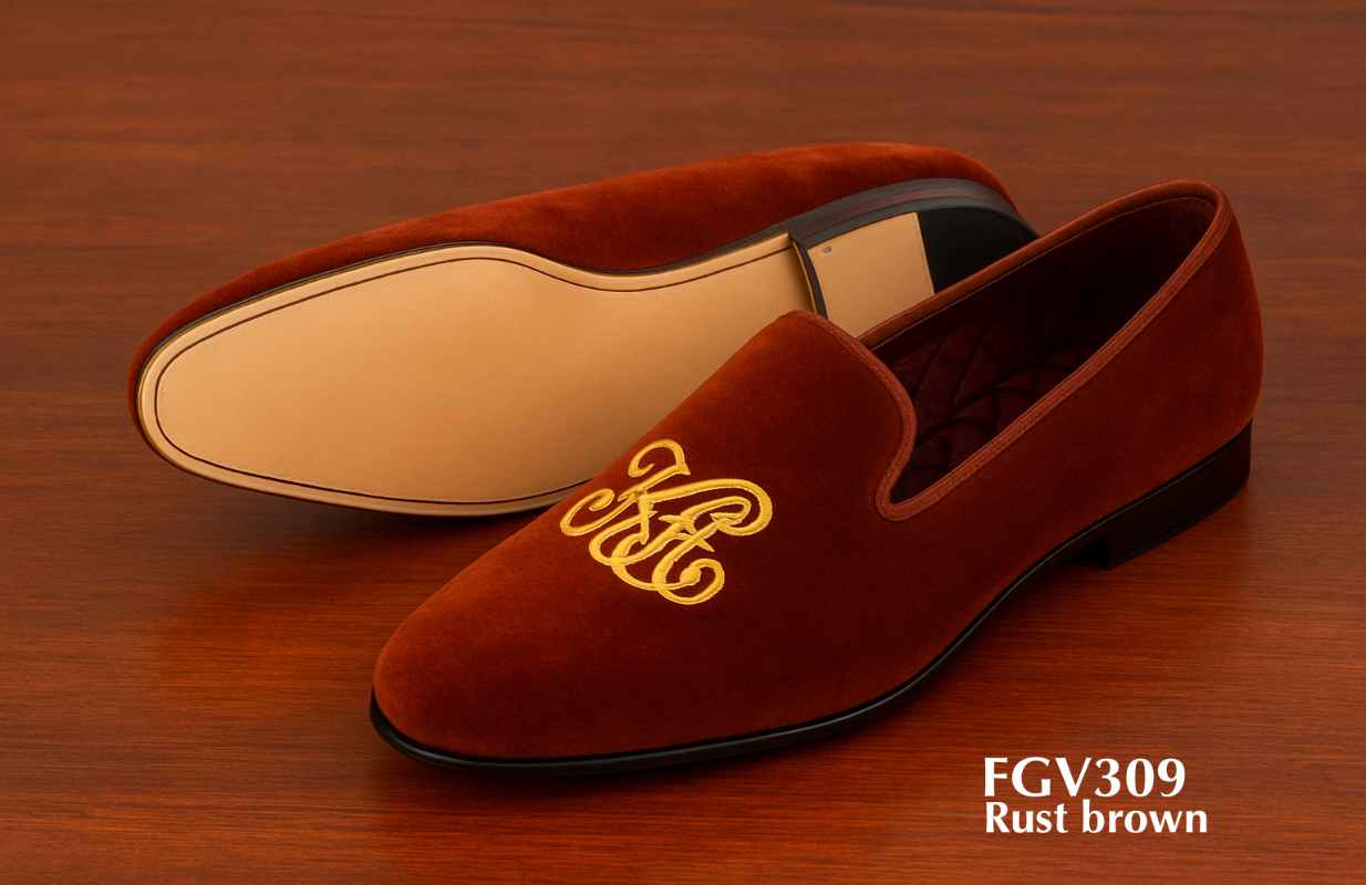 FGV309-custom-initials-velvet-slippers-rust-brown