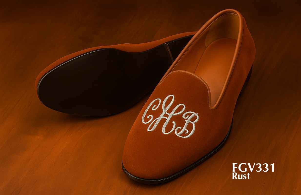 FGV331-Rust-velvet-custom-monogram-velvet-slippers