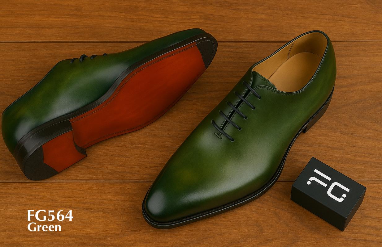 green two tone leather shoe