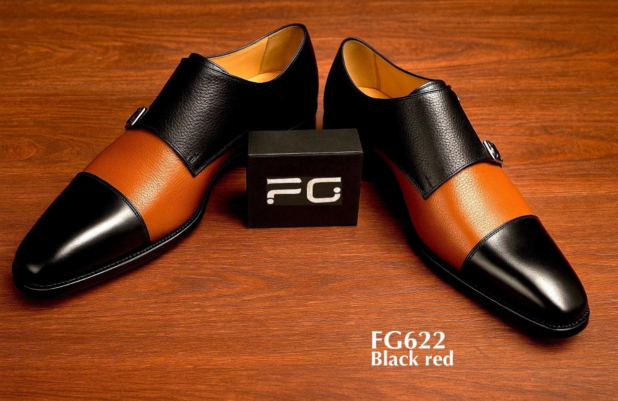 black and red spectator leather shoe