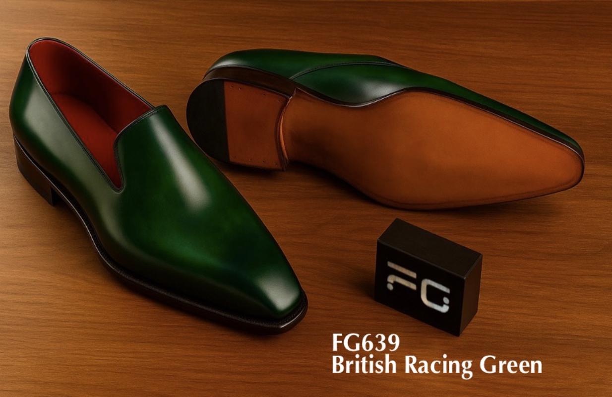 british racing green formal leather shoe