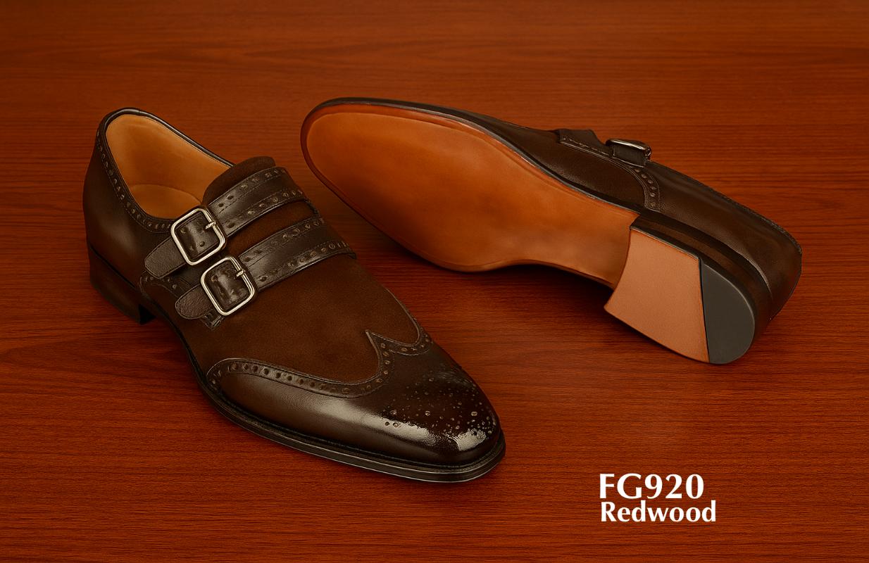 redwood full brogue monk strap leather shoe