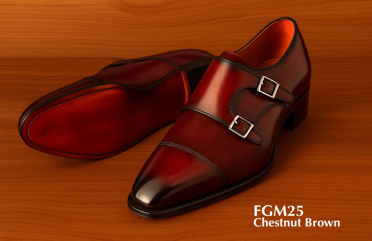 chestnut brown monk strap leather shoe