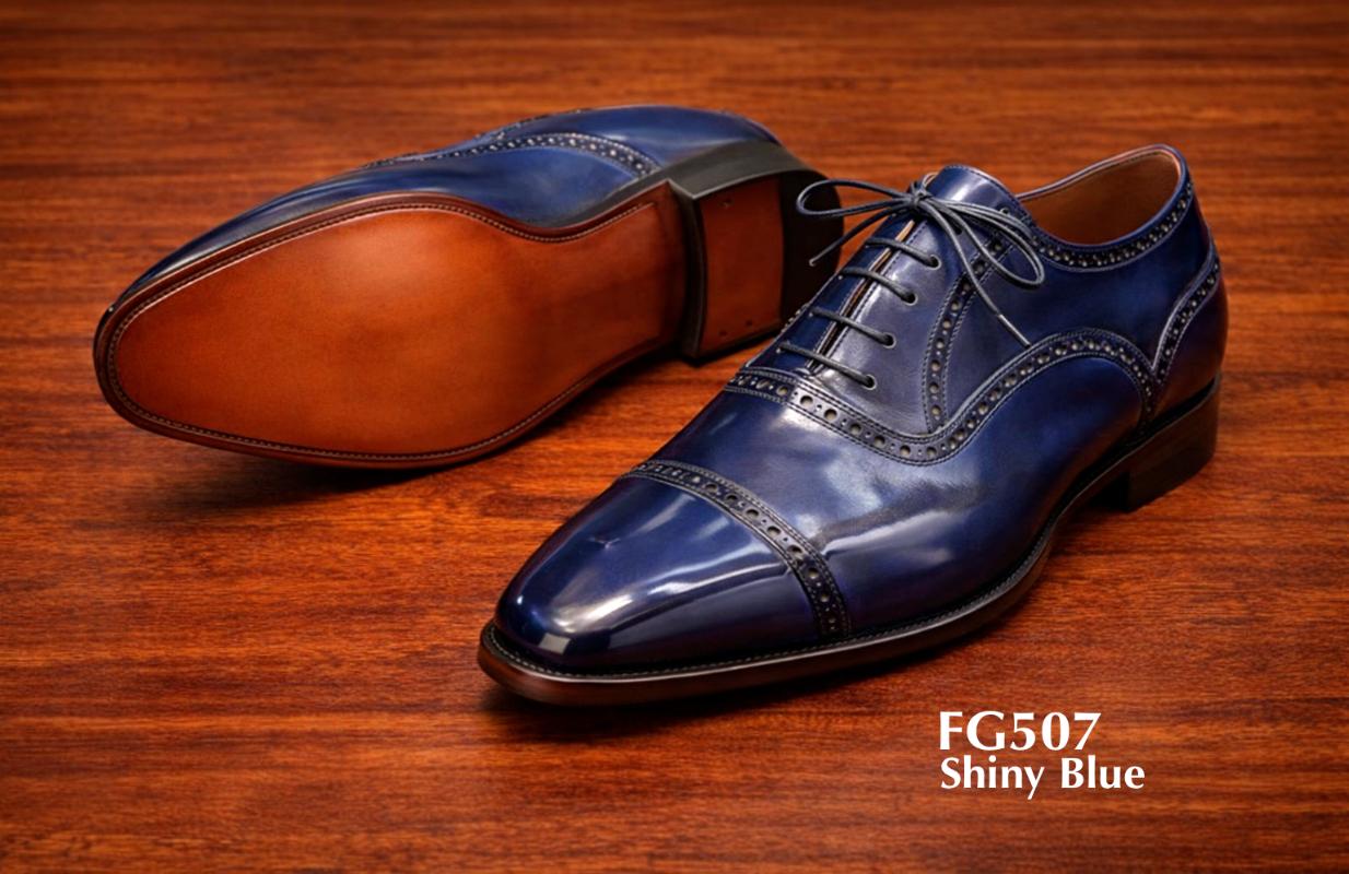 Shiny blue brogue shoes FG507