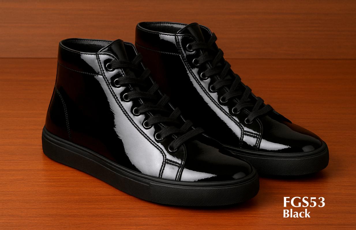 FGS53 high shine black leather hightop sneakers