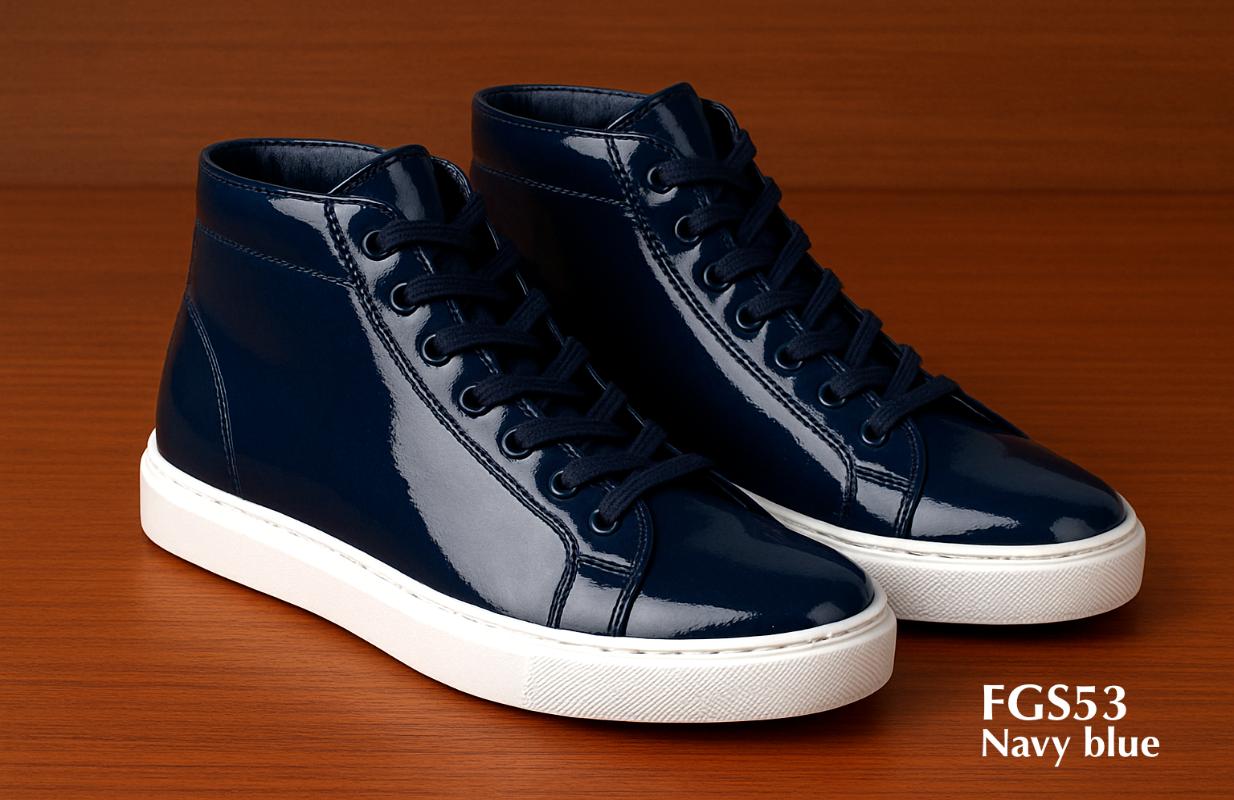 FGS53 high shine navy blue leather hightop sneakers