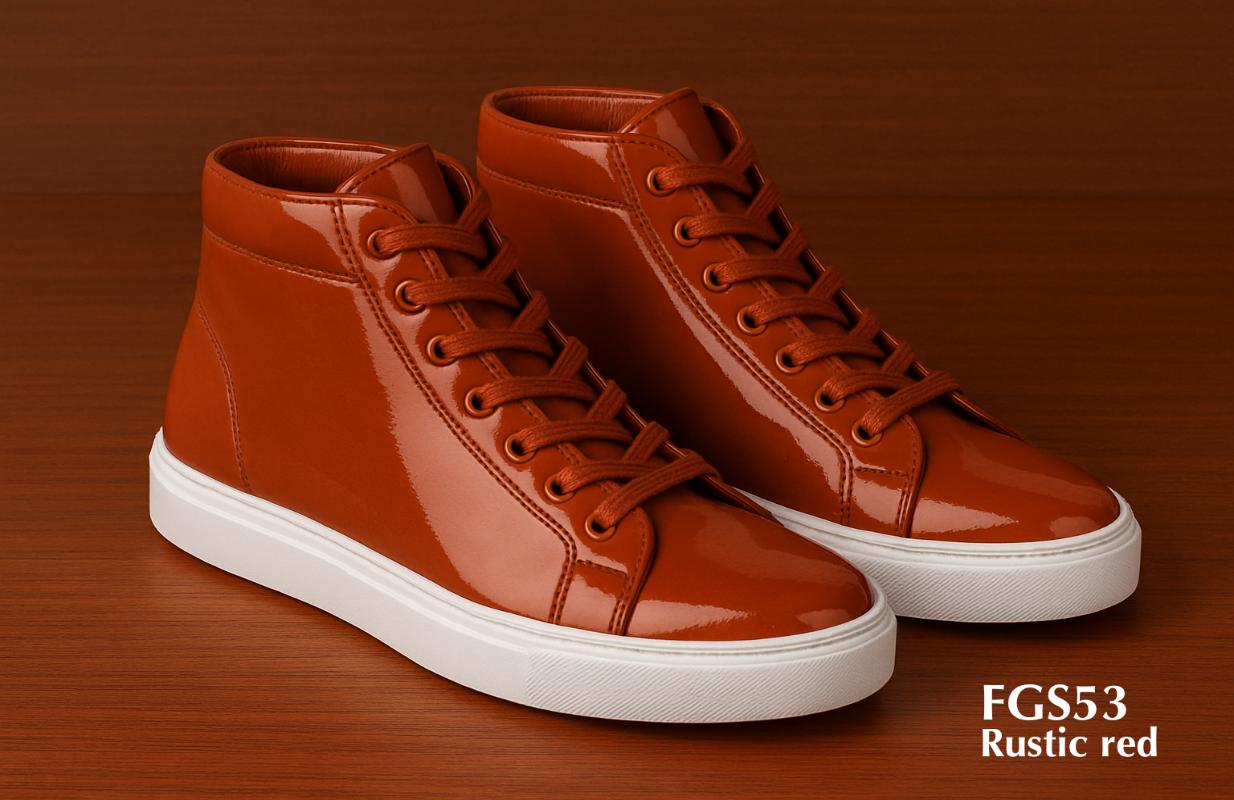 FGS53 high shine rust leather hightop sneakers