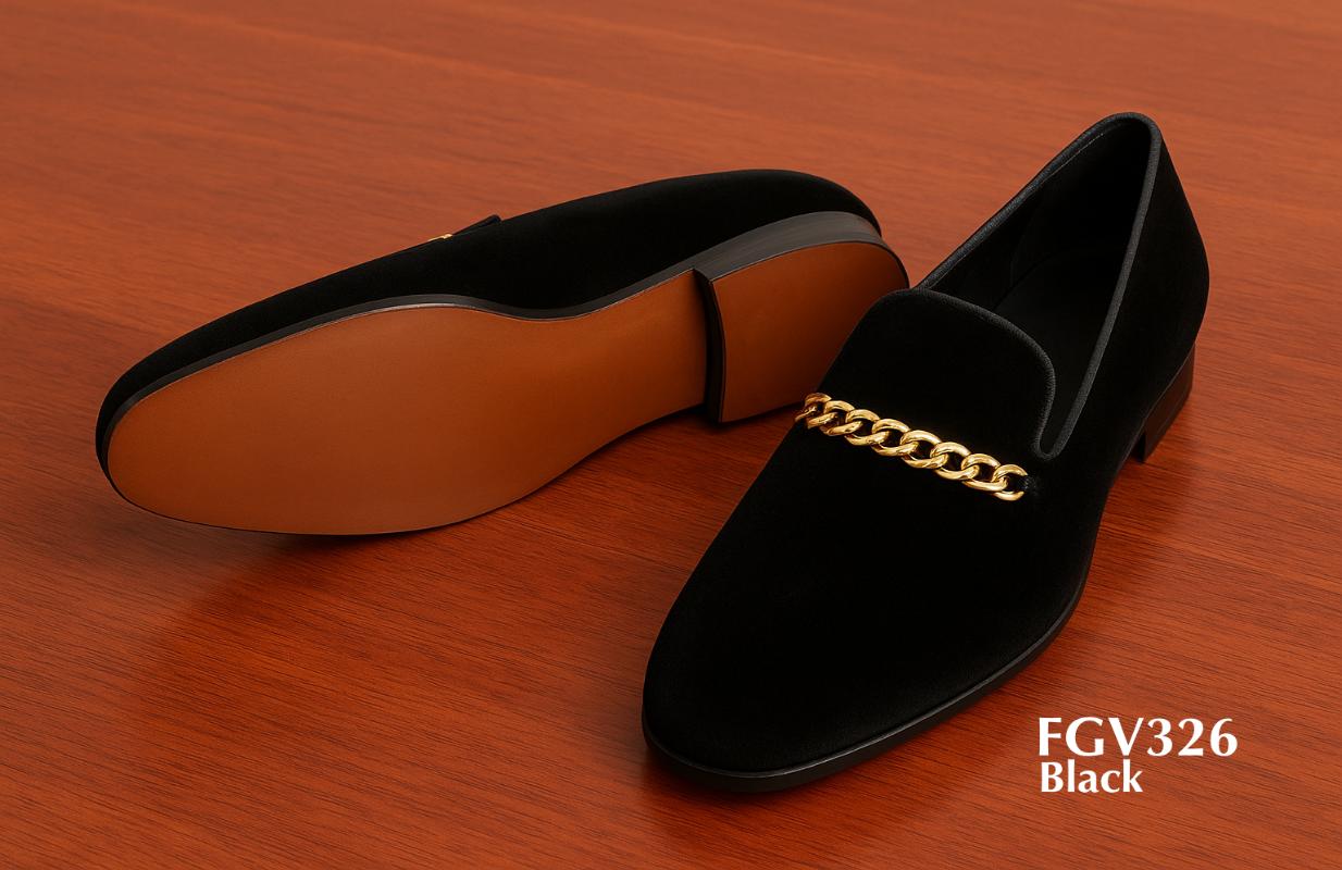 Golden-chain-briadal-black-velvet-slippers