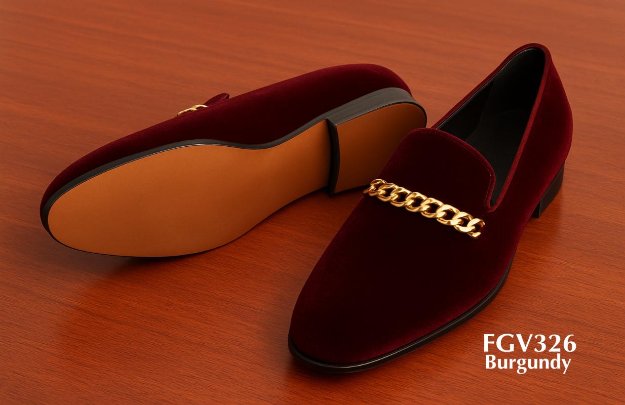 Golden-chain-briadal-burgundy-velvet-slippers