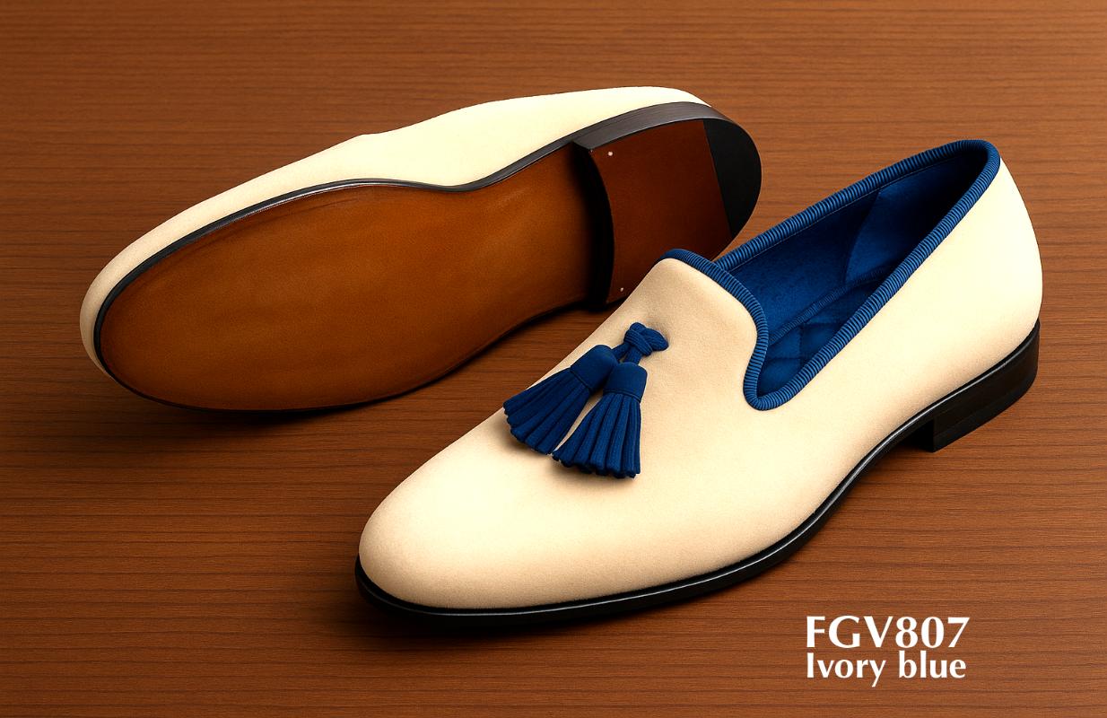 buy ivory blue-custom-velvet-tassel-slippers