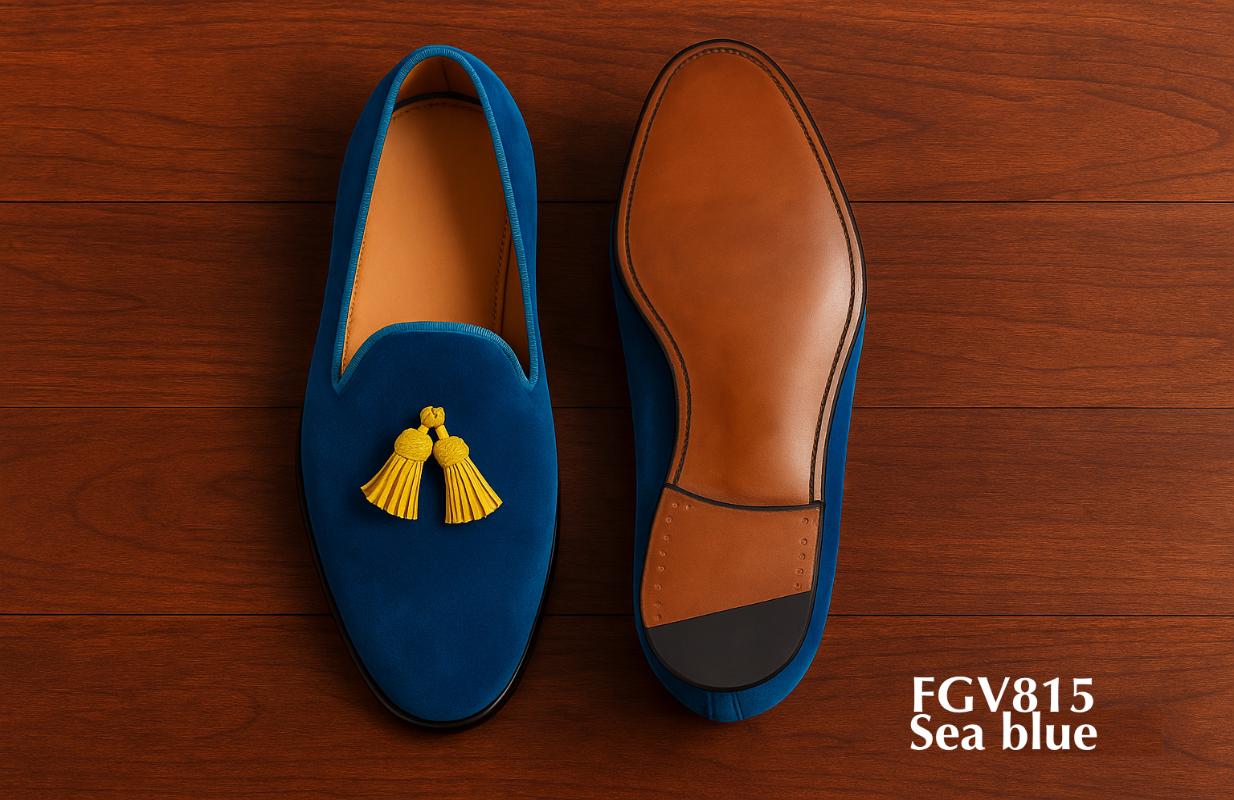 buy Sea-blue-yellow-tassel-velvet-loafer