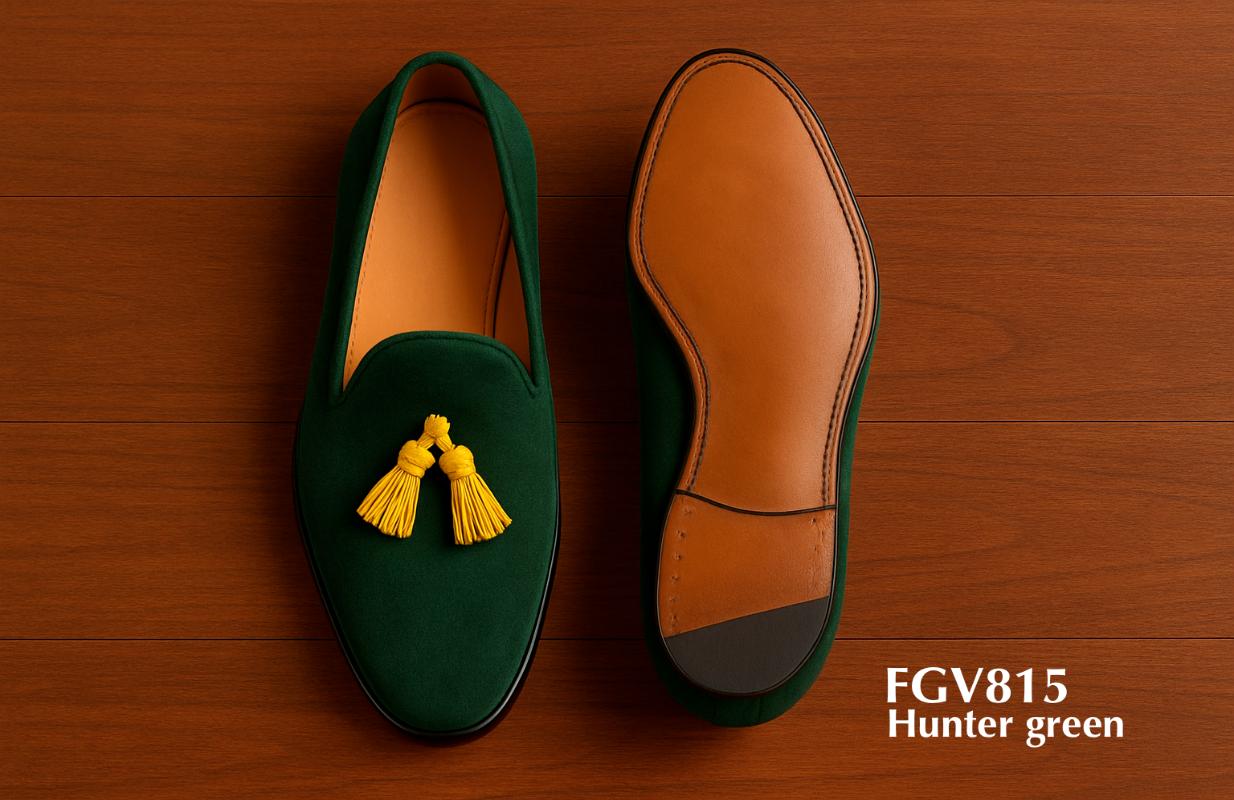 buy hunter-green-yellow-tassel-velvet-loafer
